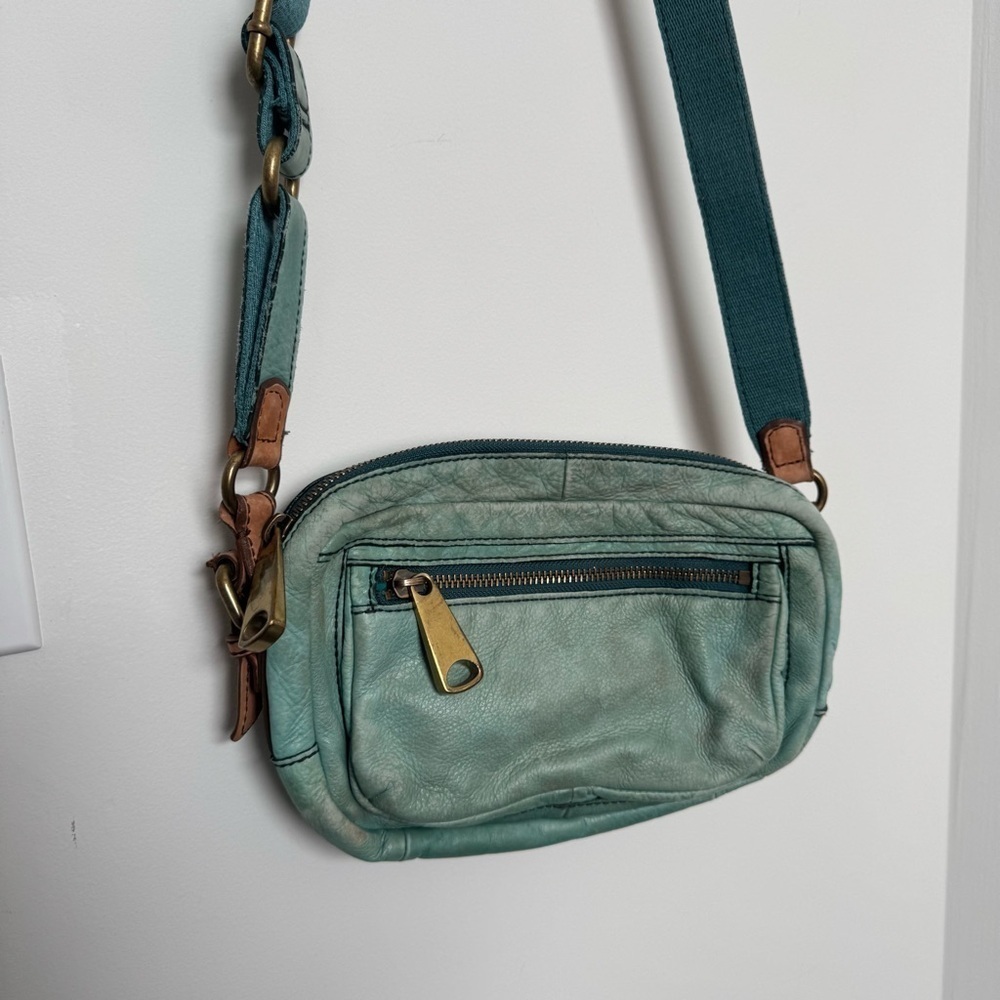 Fossil turquoise Leather Crossbody Bag boho western shabby chic coastal cowgirl - Picture 3 of 11